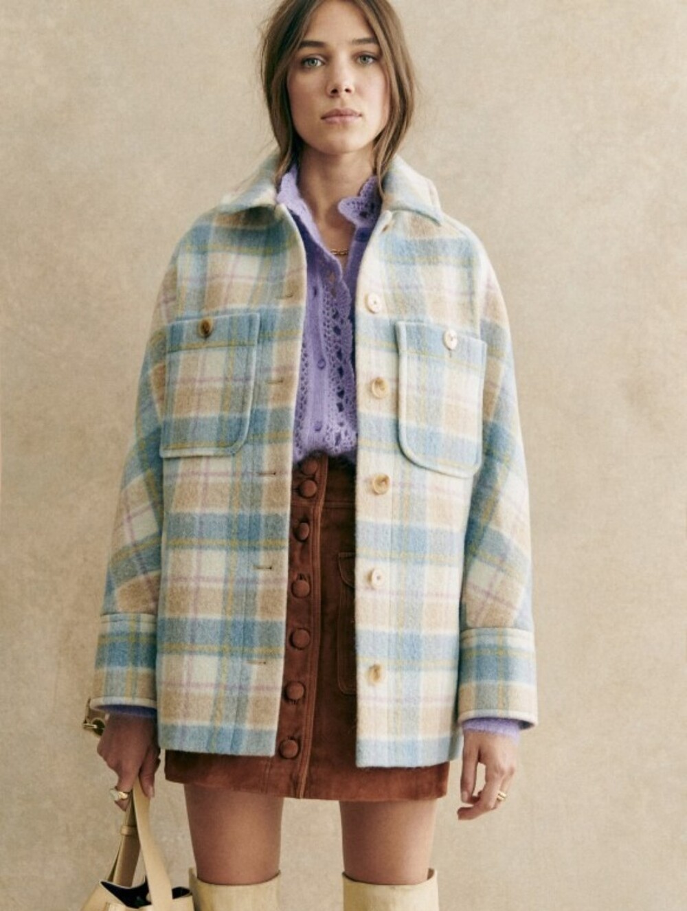 *NWT* [Sezane] Armand Coat In Pastel Tartan, 100% Wool, Size 38/6